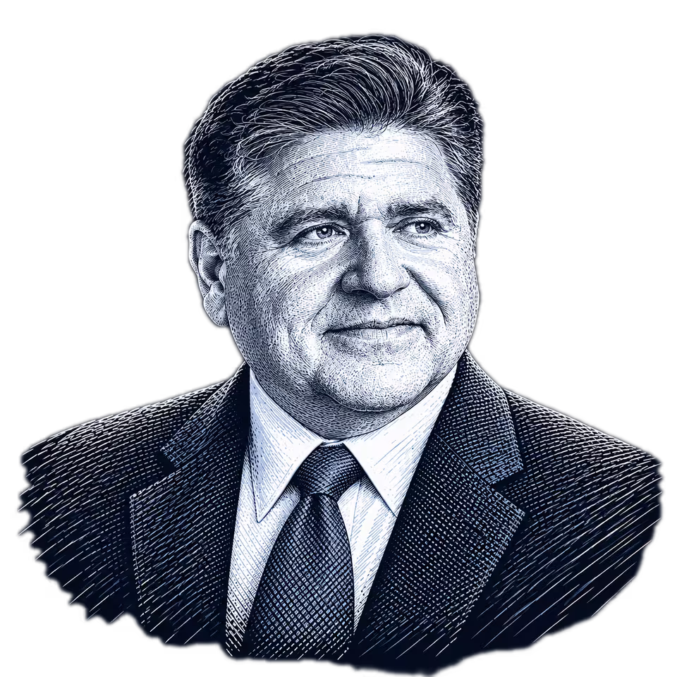 JB Pritzker, engraved portrait